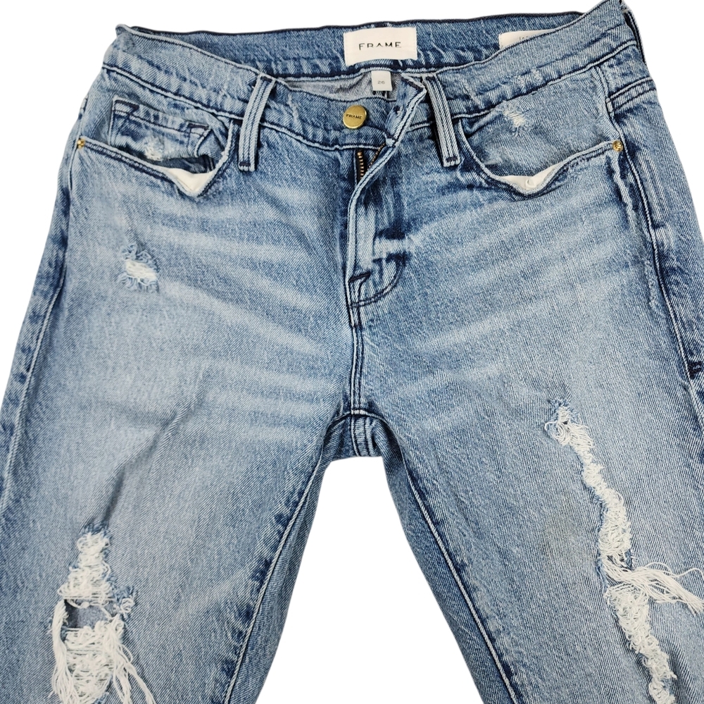 FRAME Le Garcon Beldon Rips Distressed  Cropped Slim Boyfriend Jeans Size 26x30 - Picture 7 of 15